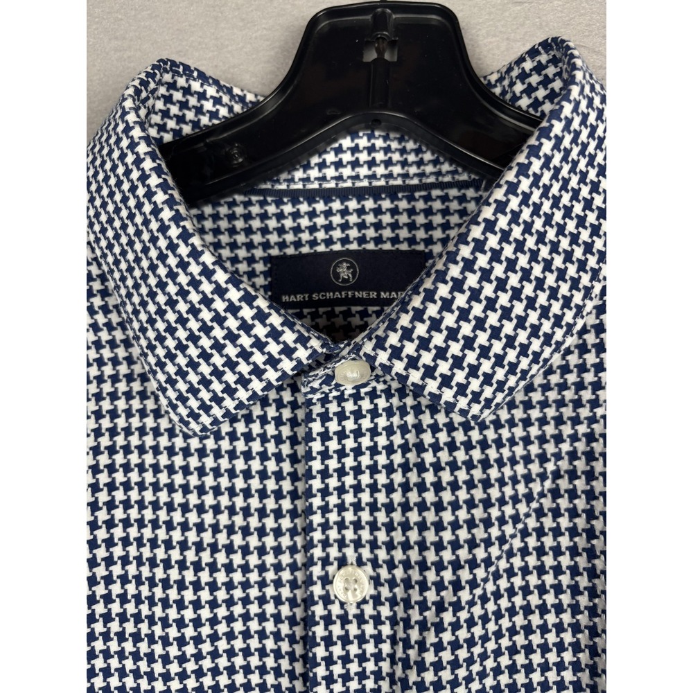 Hart Schaffner Marx Shirt Mens XL Blue Check Long Sleeve Button Up Cotton Casual